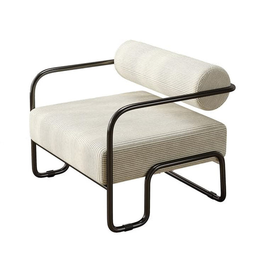 MIRASON Modern Accent Chair Metal Frame Chair | Unique Upholstered Armchair with Cylindrical Backrest and Corduroy Fabric for Living Room,Bedroom,Office and Balcony,Beige